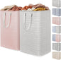 Lifewit 2 Pack Laundry Basket 85L Each, Collapsible Clothes Hamper with Reinforced Handles, Freestanding Waterproof Design for Bedroom and Laundry Room, Grey&Pink 170L Total