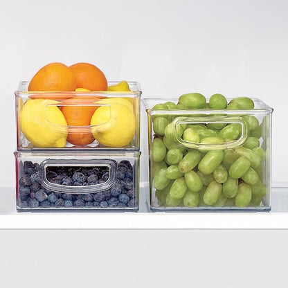 iDesign Stackable Pantry Bins with Handles, 2 Small Bins and 1 Medium Bin, 3 Pack, Clear, Made in USA