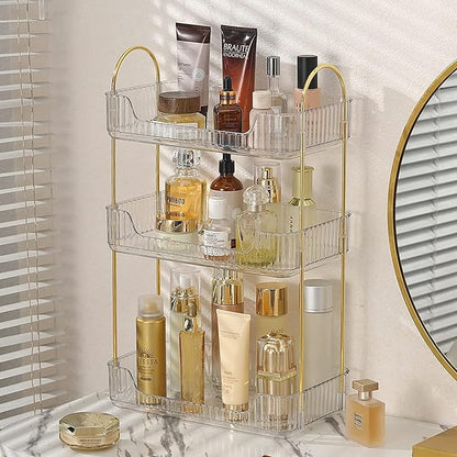 shuang qing Bathroom Counter Organizer Countertop Storage, Cosmetics Skincare Shelf, Makeup Organizer Perfume for Dresser Vanity Tray, Spice Rack for Kitchen(3 Tier-Clear)