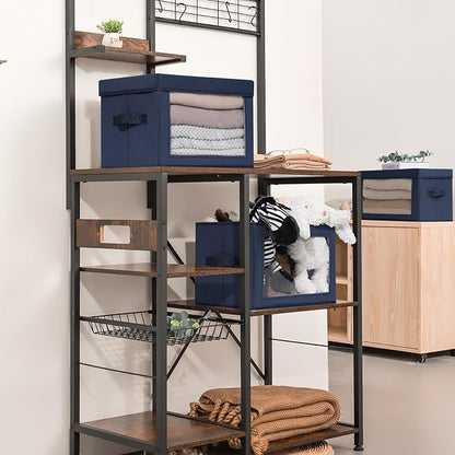 Homsorout Foldable Storage Boxes with Lids - Decorative Storage Boxes with Clear Window, Fabric Storage Baskets for Organizing, Closet Storage for Clothes, Yarn, Home, Navy Blue, 4-Pack