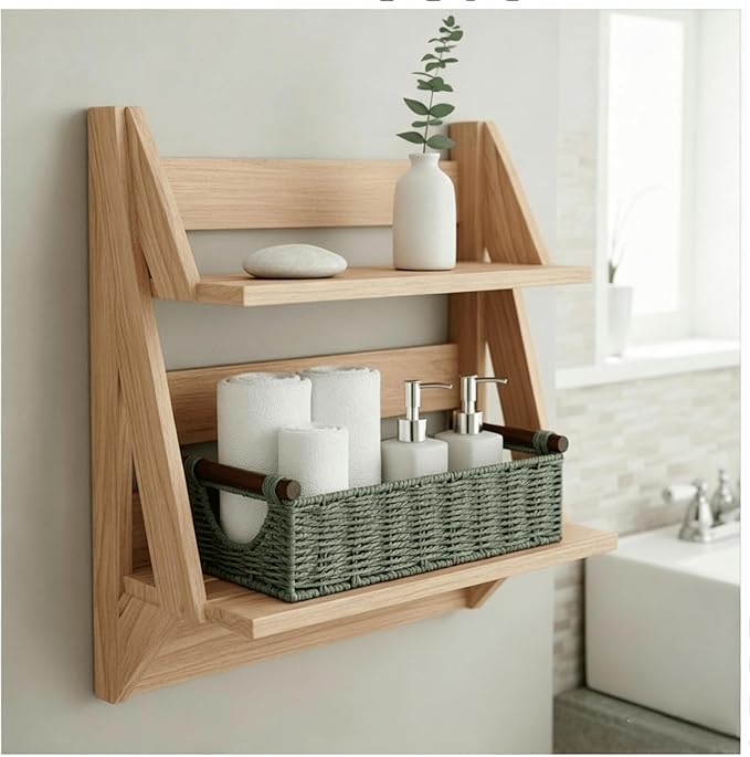 CubesLand Small Wicker Toilet Basket Tray Organizer W/Cut Out Handle, Handwoven Slim Decorative Basket for Countertop, Shelves And for Rustic Home Decor, Living Room, Nursery Organization, Green
