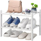 viewcare White Small Shoe Rack for Entryway,2-Tier Bamboo Shoe Organizer for Hallway Closet, Free Standing Shoe Racks for Indoor Outdoor