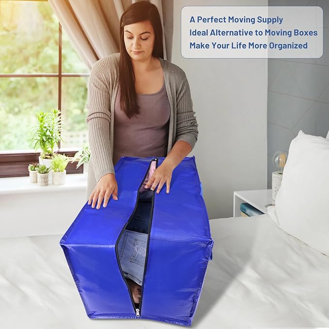 BlissTotes Moving Bags, Heavy Duty Moving Supplies & Storage Bags, Extra Large Packing Bags, Boxes with Tag Pockets, Collapsible Fold Flat Storage Totes, Alternative to Box and Bin, 76L, 10 Packs
