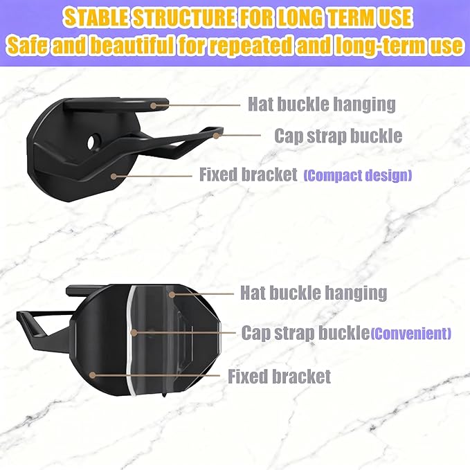 FAYYGYH 24 Pack Adhesive Hat Hooks for Wall, Strong Hat Rack for Baseball Caps, Minimalist Hat Rack Display for Home Decor, No Drilling, Hat Hold Hanger for Wall, Door, Closet (Black)