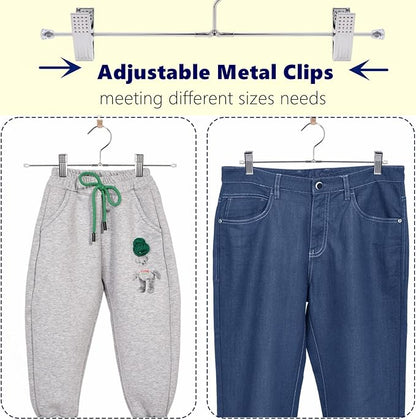 Amber Home 50 Pack Metal Pants Hangers with Clips, Heavy Duty Metal Skirt Hangers with 2-Adjustable Clips, Bottom Hangers for Shorts, Jeans, Trousers (50)