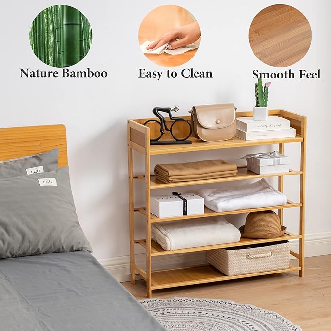 SOBIBO Bamboo Shoe Rack Organizer, 5 Tier Shoe Shelf Storage Organizer, for Entryway, Hallway, and Closet (Nature-39)