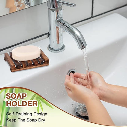Skylety 12 Pieces Wooden Shower Soap Dish Bulk Soap Holder Savers Draining Tray Case Stand for Bathroom Kitchen Travel Sponge Shampoo Sink, 4.5 x 3.1 x 0.9 Inches (Brown Color)
