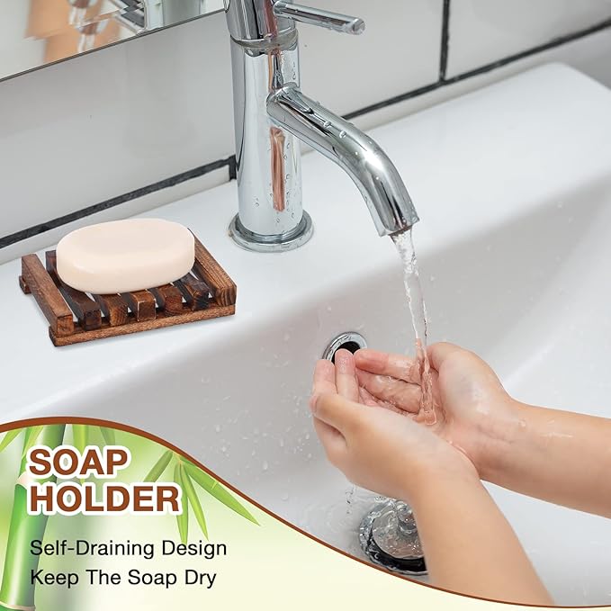 Skylety 30 Pieces Wooden Shower Soap Dish Bulk Soap Holder Savers Draining Tray Case Stand for Bathroom Kitchen Travel Sponge Shampoo Sink, 4.5 x 3.1 x 0.9 Inches (Brown Color)