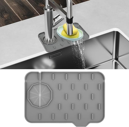 Dimeho Sink Faucet Splash Guard Mat Silicone Soap Dish Pad Faucet Handle Drip Catch Sponge Holder Sink Protector Trays for Bathroom Kitchen Countertop Gadgets Accessories