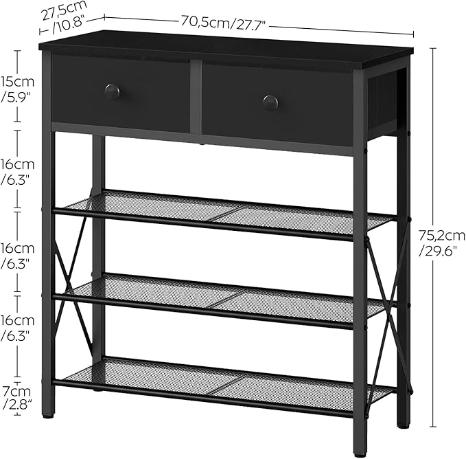YATINEY 4 Tier Shoe Rack, Large Capacity Shoe Storage Organizer, Metal Shoe Shelf with Drawer and Wooden Top, for 16 Pairs of Shoes, for Entryway, Closet, Black SS24BB