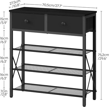 YATINEY 4 Tier Shoe Rack, Large Capacity Shoe Storage Organizer, Metal Shoe Shelf with Drawer and Wooden Top, for 16 Pairs of Shoes, for Entryway, Closet, Black SS24BB