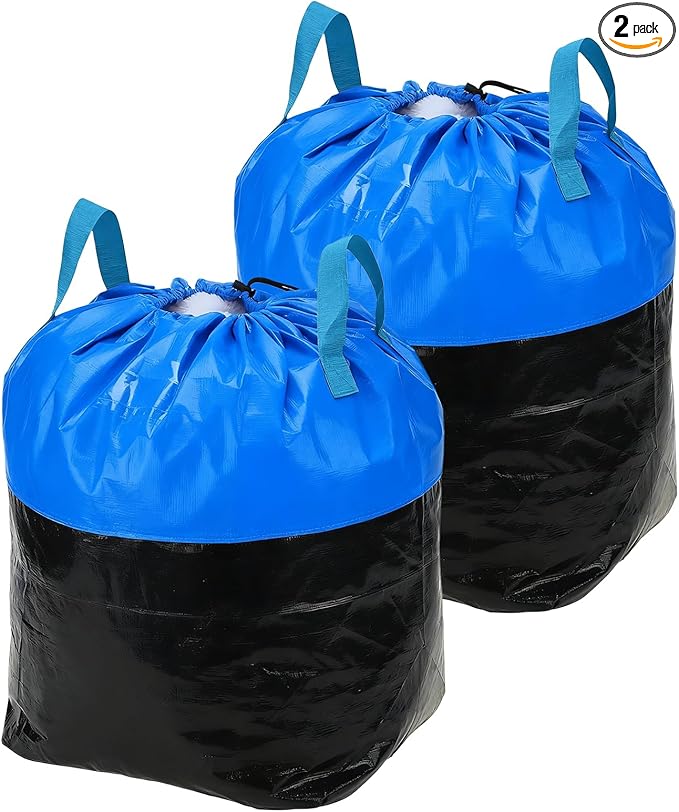 uxcell 2Pcs Extra Large Moving Bags, 20 x 20 x 31.5" Heavy Duty Woven Clothes Storage Totes Waterproof Packing Bags with Elastic Band and Handle for Home Camping Packing Quilts, Blue