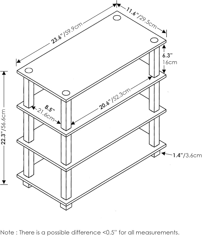 Furinno Turn-S-Tube 4-Tier Shoe Rack, Amber Pine/Black