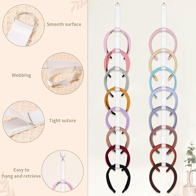 3 PCS Headband Holder Organizer for Girl,Hanging Hairband Storage for Women,Brown Hair Hoop Display Hair Accessories Organizer Bedroom College Dorm Decor (8-shape)