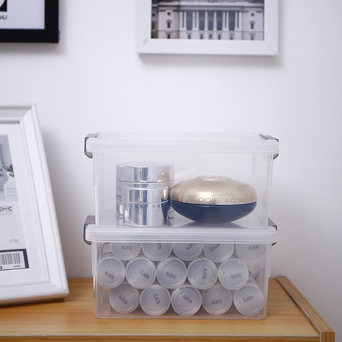 Citylife 1.3 QT 6 Pack Small Storage Bins Plastic Storage Container Stackable Box with Lids for Organizing, Clear White