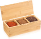 Bamboo Salt Cellar Spice Box with Magnetic Lid 29oz Large Capacity Salt Organizer 3 Compartments for Kitchen Countertop, Pepper, Seasonings, Spices, Grilling & Cooking