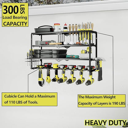 AZERPIAN Tool Organizer Heavy Duty Power Wall Mount for Drill and Cordless Tools Heavy Duty Rack for Garage Organization Workshop Pegboard (3 Layers 7 Slots)