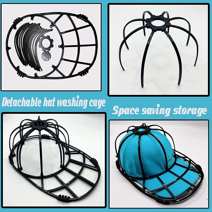 Hat Washer Cage for Washing Machine, Cap Washer with Mesh Bags Baseball Caps Cleaner/Cleaning Protector Cage