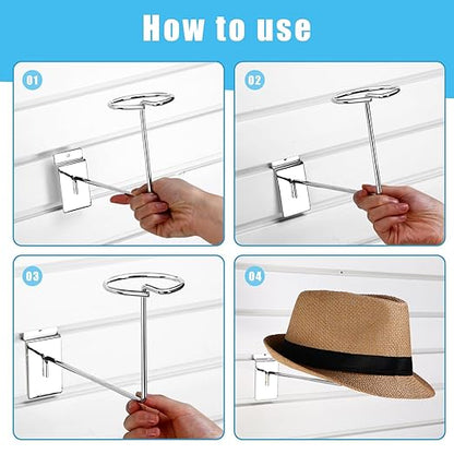 Kigley 6 Pcs Hat Display Wall Mount, Metal Hat Helmet Rack Retail Store Display Shelves Organizer, Slat Wall Accessories for Home Retail Shop Racks Craft Show Garage (Silver)