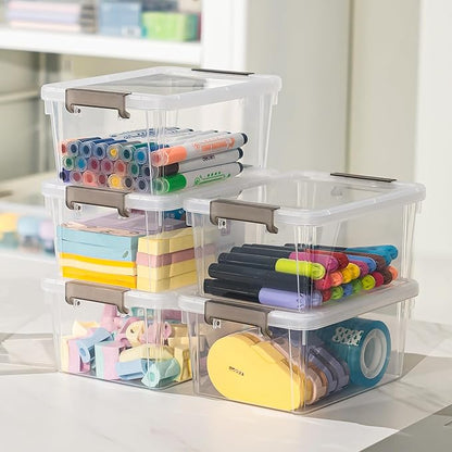 Anywish Small Storage Bins with Lids 1.3 QT Plastic Storage Container Stackable Box with Lids for Organizing, Clear White（8 Packs）