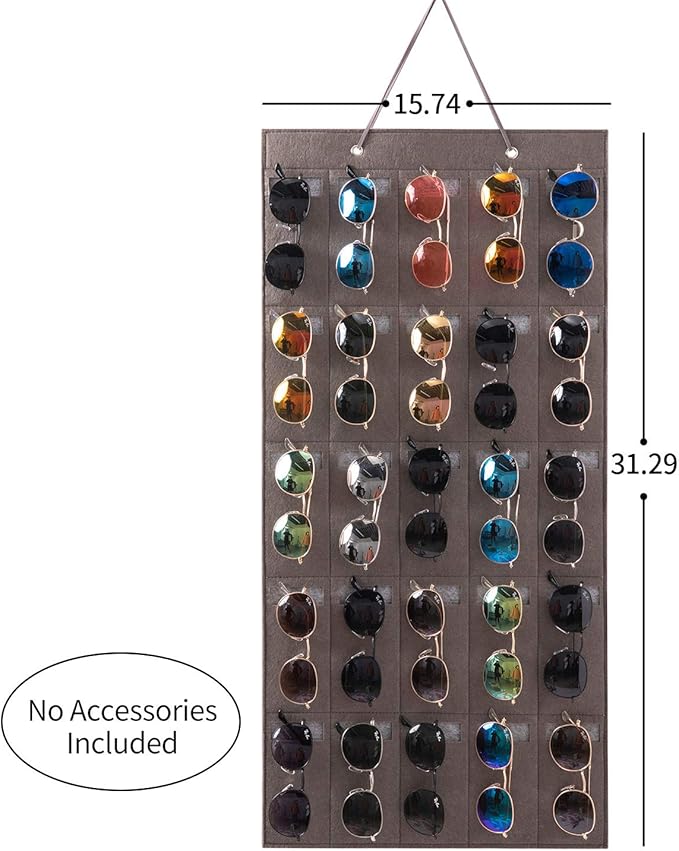 Sunglasses Organizer Storage- Hanging Eyeglasses Wall Pocket Mounted,Eyewear Display,25 Slots (Black, Large)