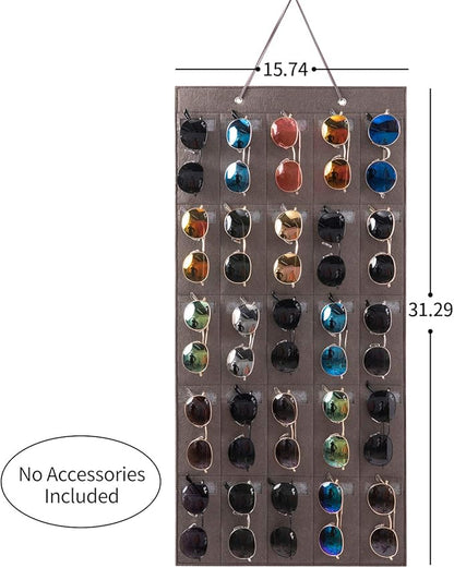 Sunglasses Organizer Storage- Hanging Eyeglasses Wall Pocket Mounted,Eyewear Display,25 Slots (Black, Large)