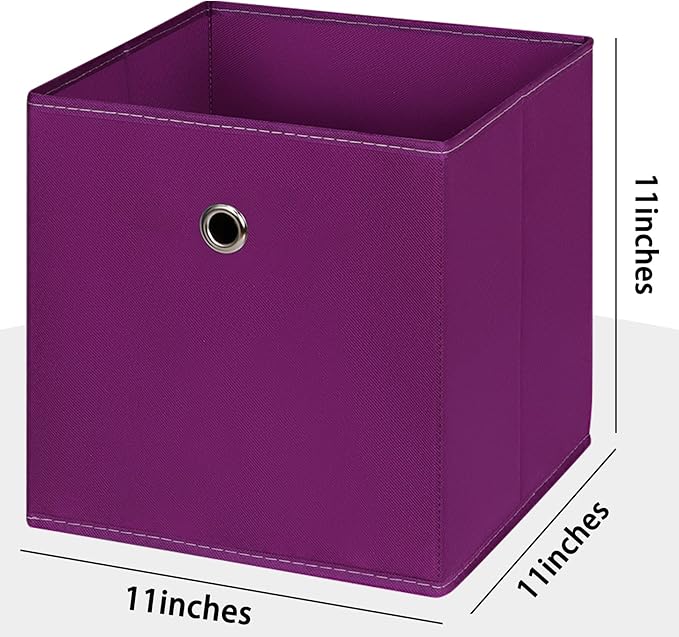 Foldable Storage Cubes Bins ,11 Inch Cloth Storage Cube Fabric Storage Box Cubes Organizer Baskets with Handles for Home Organizer Set of 6 (Purple)