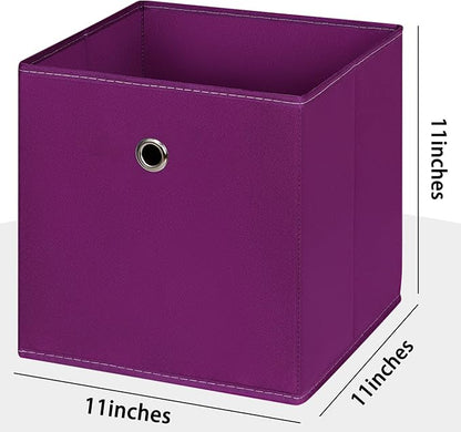Foldable Storage Cubes Bins ,11 Inch Cloth Storage Cube Fabric Storage Box Cubes Organizer Baskets with Handles for Home Organizer Set of 6 (Purple)