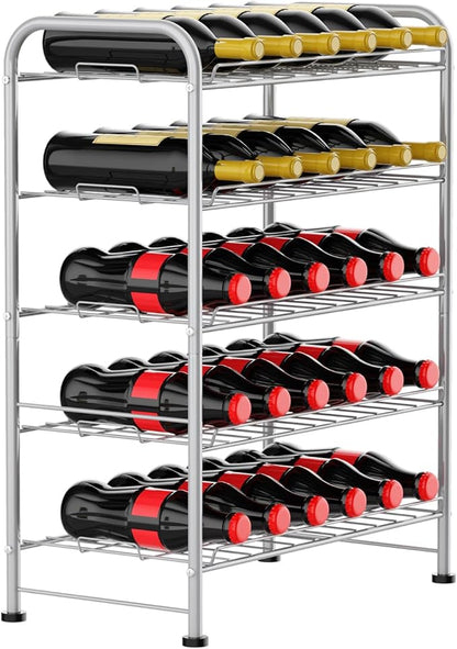 Water Bottle Holder Organizer 5 Tier Water Bottle Storage Rack, Freestanding Floor Beverage Soda Can Dispenser Organizer Rack for Pantry, Kitchen Countertop, Cabinet, Office, Hold 30 Bottles, Silver