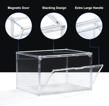 12 Pack Shoe Boxes, Acrylic Clear Shoe Boxes,360°Clear Plastic Stackable Shoe Display Box, Larger Shoe Storage Boxes, Shoe Containers, fit up to Us size 14 (Side Open)