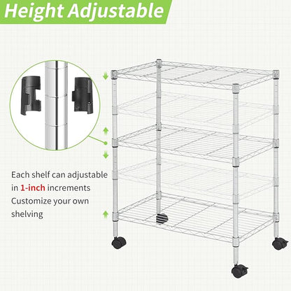 Wire Shelving 32" H x 23W x 13D Storage Shelf with Wheels Adjustable 3 Tier Metal Shelves Unit for Small Places Kitchen Storage Rack Shelf Organizer, 450Lbs Capacity, Chrome