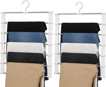 Magic Pants Hangers Space Saving, 2 Pack Pants Hangers Space Saving, 7 Tier Closet Organizers and Storage Clothes Hanger, Multiple Metal Hanger Clothes Organization for Pants Trousers Jeans Leggings
