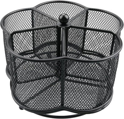 360° Rotating Silverware Utensil Caddy Holder - 5 Compartment Whirling Utensil Holder Kitchen Countertop Organizer for Spoon Fork Flatware Storage for Home or Outdoor Picnic Camping