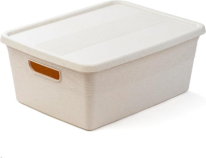 BINO | Plastic Storage Bins with Lids, 13 Liter - 3 Pack, Natural | THE BRAIDED COLLECTION | Plastic Bins for Organization Woven Storage Baskets for Organizing Pantry Shelf Organizer Basket Bin