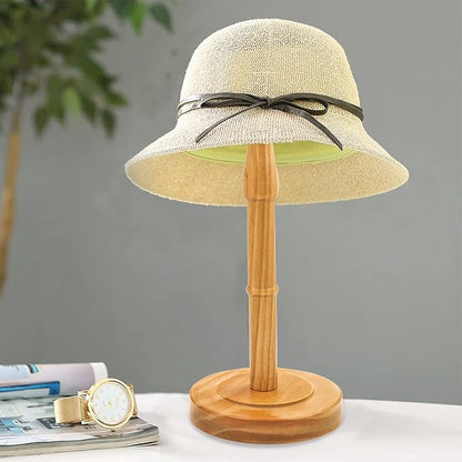 Freestanding Hat Stand, Tabletop Hat Rack, Wood Display Stand Holder for Caps and Wigs (Natural)(One Piece)