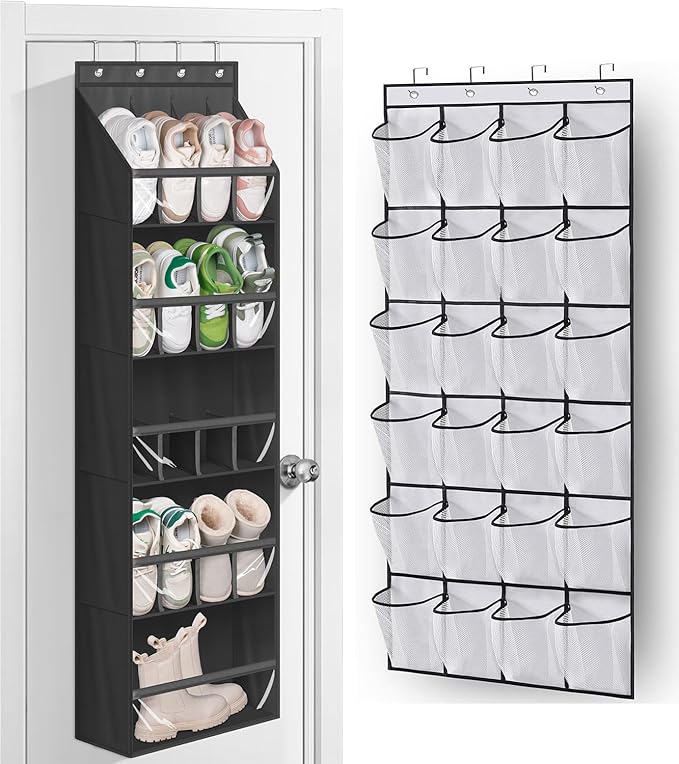 MISSLO 24 Large Pockets + 17 Deep Pockets Over the Door Shoe Organizer Hanging Rack for Door Closet Shoe Holder