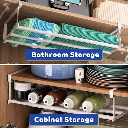 2 Pcs Expandable Shoe Rack Organizer, Hanging Shoe Shelf Under Cabinet Storage Shelf with 3/4 Inch Thick Clips, Retractable Space Saving Rack for Closet Pantry Laundry Room (White, 16.5-31.5 Inch)
