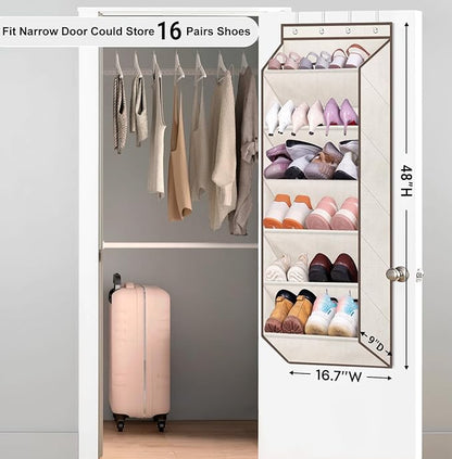 SLEEPING LAMB Shoe Rack for Door, Kids Door Shoe Organizer for Closet hanger, Narrow Hanging Sneaker Storage with Large Deep Pockets for Toddler, Girl, Baby Room Decor, Beige