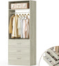 Besiost Freestanding 2FT Closet System with 3 Wood Drawers, 24" Closet Organizer System with Hanging Rod & Shelves, Walk-in Closet Systems for Small Closet, White Oak (24"L*15"W*80"H)
