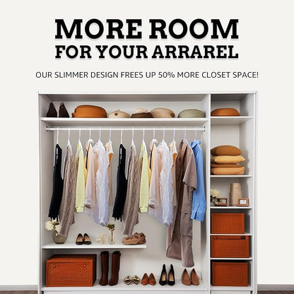 Our Modern Space 100 Pack Plastic Hanger for Shirt Pants Coats Dresses Skirts Suits Jackets - Standard Thick Coat Hanger - Sturdy & Durable Design with Shoulder Grooves Hook - Grey