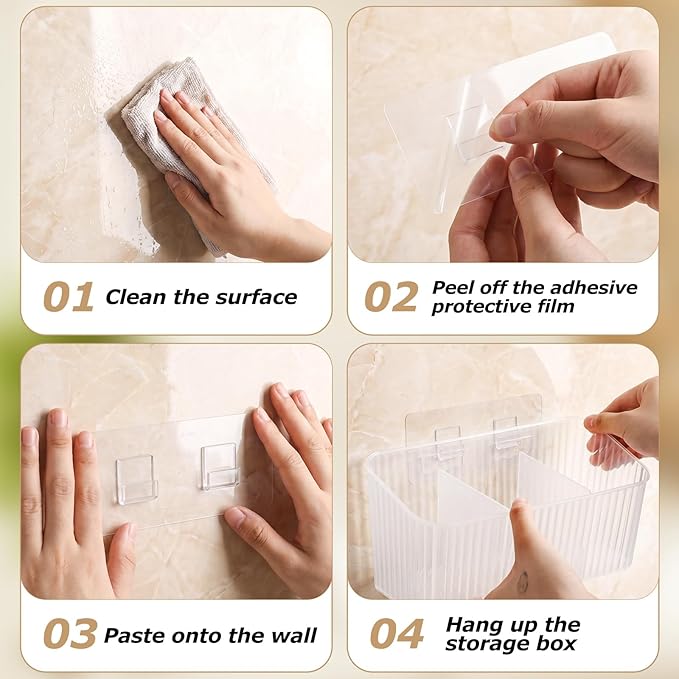14 Pack Cabinet Door Organizer Adhesive Wall Mount Storage Bins Clear Makeup Containers Stackable Organizer Basket for Kitchen Cabinets, Bathroom, Pantry, Office, Refrigerator, Tabletop