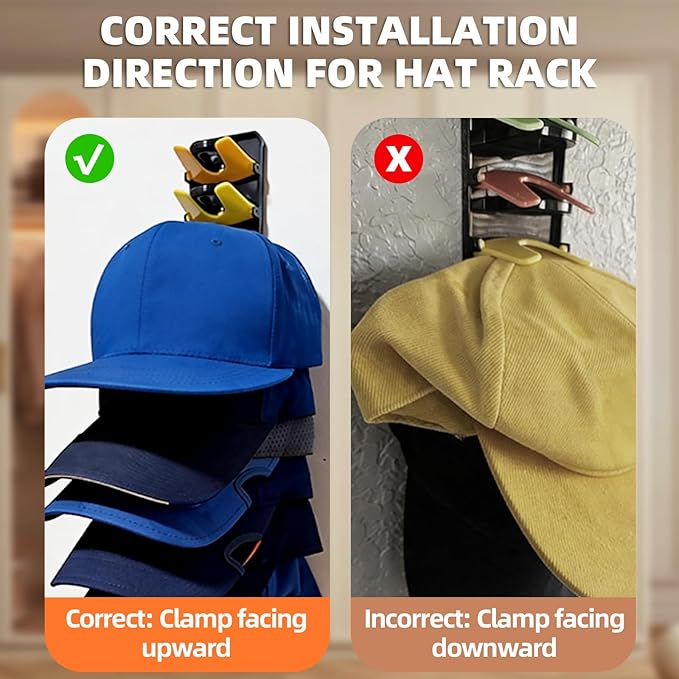 Spring-Loaded Hat Organizer for Baseball Caps (2 Pack) – Holds 20 Caps, Quick Insert & Smooth Release with Secure Hold, Wall Mount for Closet or Door with Adhesive & Screws