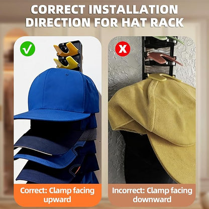 Spring-Loaded Hat Organizer for Baseball Caps (2 Pack) – Holds 20 Caps, Quick Insert & Smooth Release with Secure Hold, Wall Mount for Closet or Door with Adhesive & Screws
