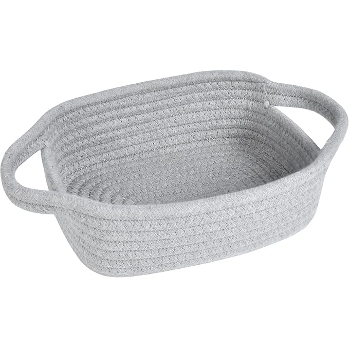 ABenkle Small Storage Basket, Mini Basket, Cute Tiny Cotton Rope Woven Basket, Shelf Basket, Boho Decorative Toy Dog Cat Basket for Nursery, Bedroom, Spa, Empty Gift Basket - XS,Grey