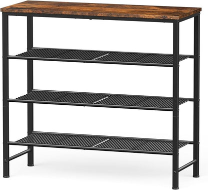Kitsure Shoe Rack - 4-Tier Shoe Organizer with Wooden Top & Leveling Feet, Easy-Assembly, Rust-Resistant Metal Shoe Shelf for Closet, Entryway, Bedroom, 29.5" x 11.4" x 24.8", Brown