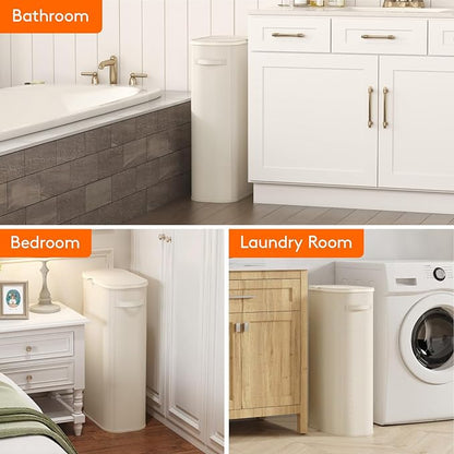 Lifewit Slim Laundry Basket with Lid, Narrow Large Laundry Hamper with Plastic Handles and Removable Bag, Tall Foldable Dirty Clothes Hampers for Laundry Room, Bedroom, Bathroom, Dorm, 75L White