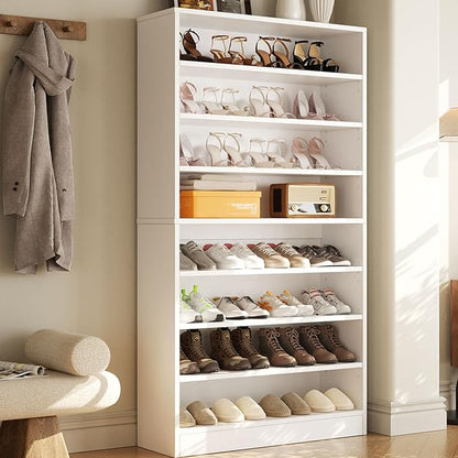 Homieasy Tall Shoe Cabinet, 9-Tier Wood Shoe Rack Organizer Cabinet for Closet, Freestanding Shoe Storage Cabinet with Adjustable Shelves for Entryway, Bedroom, White