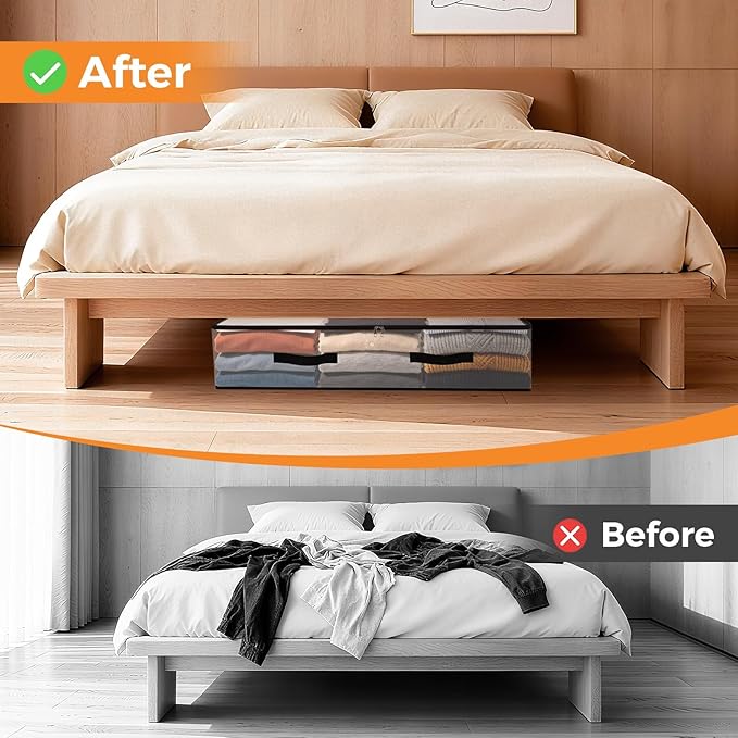 4 Pack Under Bed Storage Bags, 75L Foldable Clear Storage Containers with Handles, Dual Zippers for Comforter, Clothes, Bedding, Linen Sheets, Sweaters, Blanket Storage