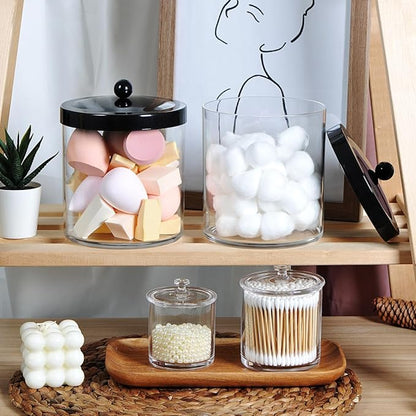 3 Pack 50 Oz Large Plastic Apothecary Jar with Black Stainless Steel Lid - Shatterproof Laundry Pods Container - Modern Industrial Bathroom & Kitchen Storage Organizer for Scent Beads, Bath Bombs