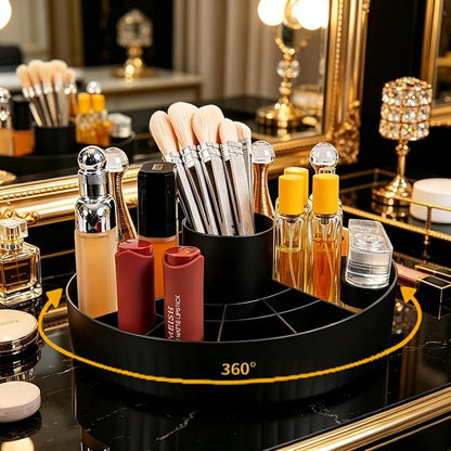 360° Rotating Makeup Perfume Organizer Cosmetic Storage for Skincare,Perfume,Lipstick & Makeup Brushes, Countertop Vanity Organizer (Black)